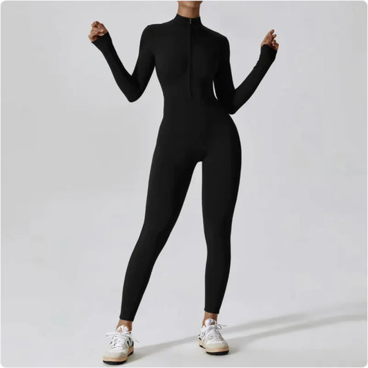 Women's Long-Sleeve Zipper Sports Jumpsuit