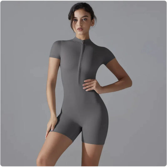 Women's Zipper Short-Sleeve Sports Jumpsuit